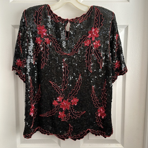 Royal Feelings Sz Small Sequined Silk Blouse - Picture 4 of 6